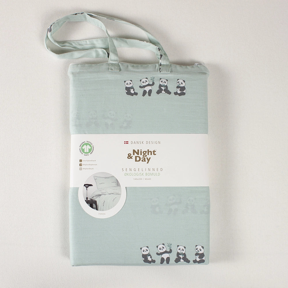 PANDA MINT- Sengetøj Økologisk Bomuld - Baby 70x100